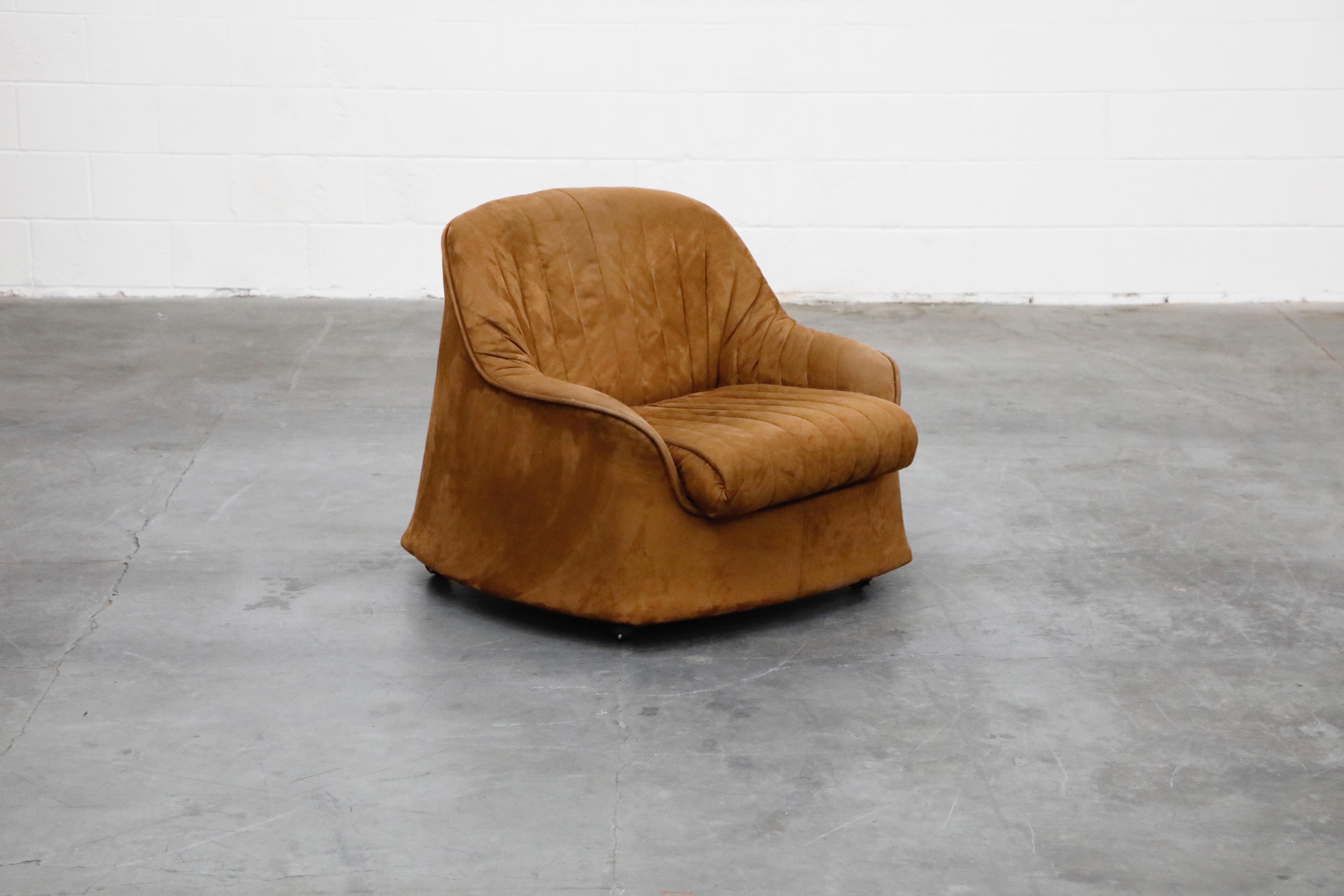 Italian 'Ciprea' Suede Club Chair by Tobia and Afra Scarpa for Cassina, 1968, Signed