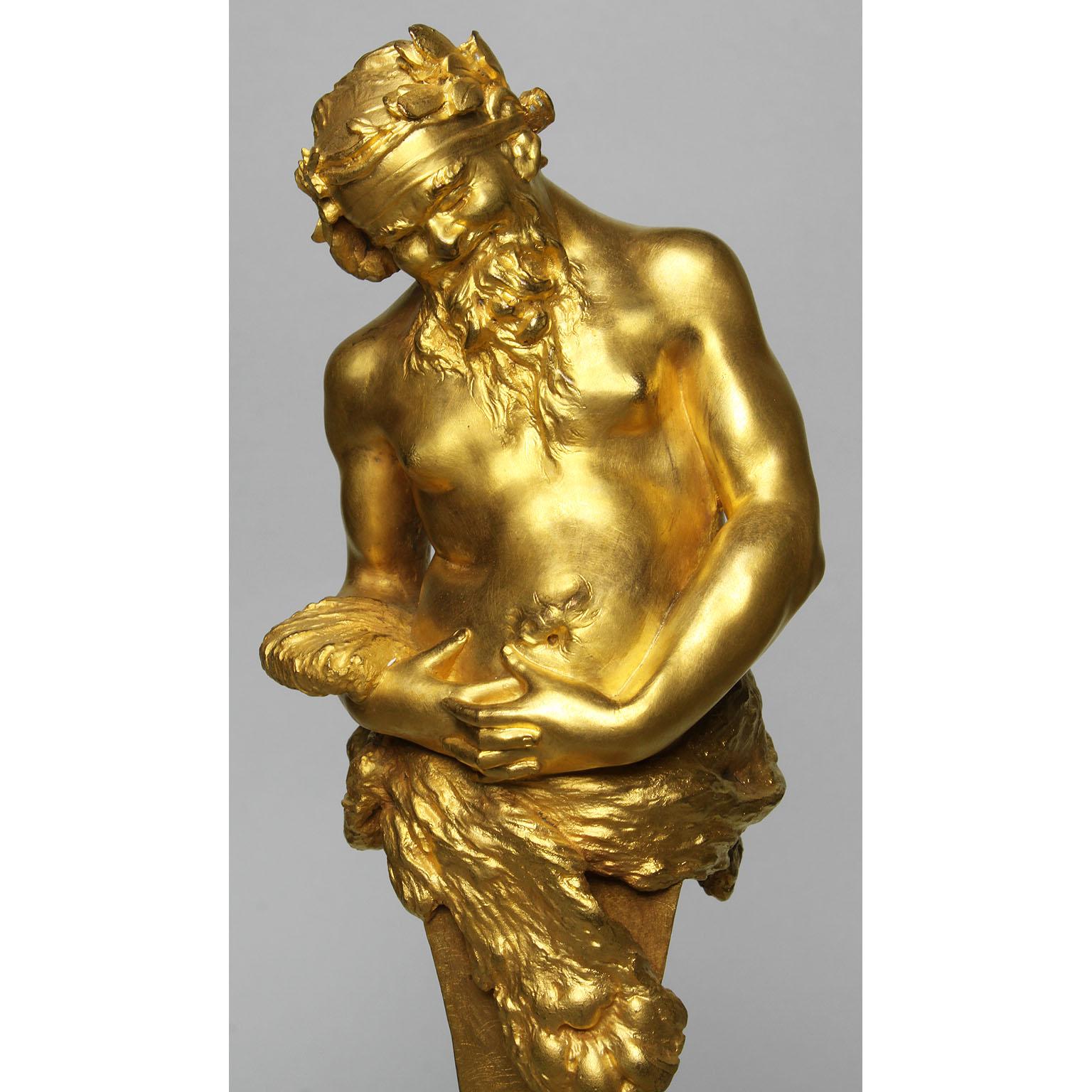 Cipri Adolf Bermann (Deutscher, 1862-1942), eine sehr schöne Miniaturfigur aus vergoldeter Bronze aus dem 19. Jahrhundert, die Bacchus Herm, auch bekannt als Dionysos, den Gott der Weinlese, der Weinherstellung und des Weins in der griechischen
