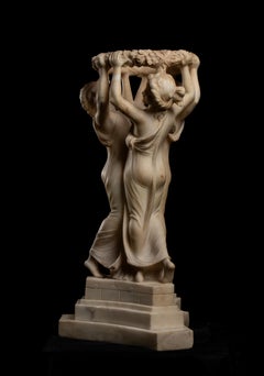 Neoklassische Skulptur aus weißem Marmor und Alabaster Drei Grazien Signiert Cipriani 19.