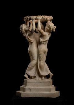 Neoklassische Skulptur aus weißem Marmor und Alabaster Drei Grazien Signiert Cipriani 19.