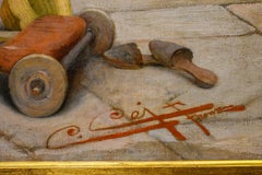 Monumental 19 Century Italian painting of children playing in the street