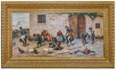 Monumental 19 Century Italian painting of children playing in the street