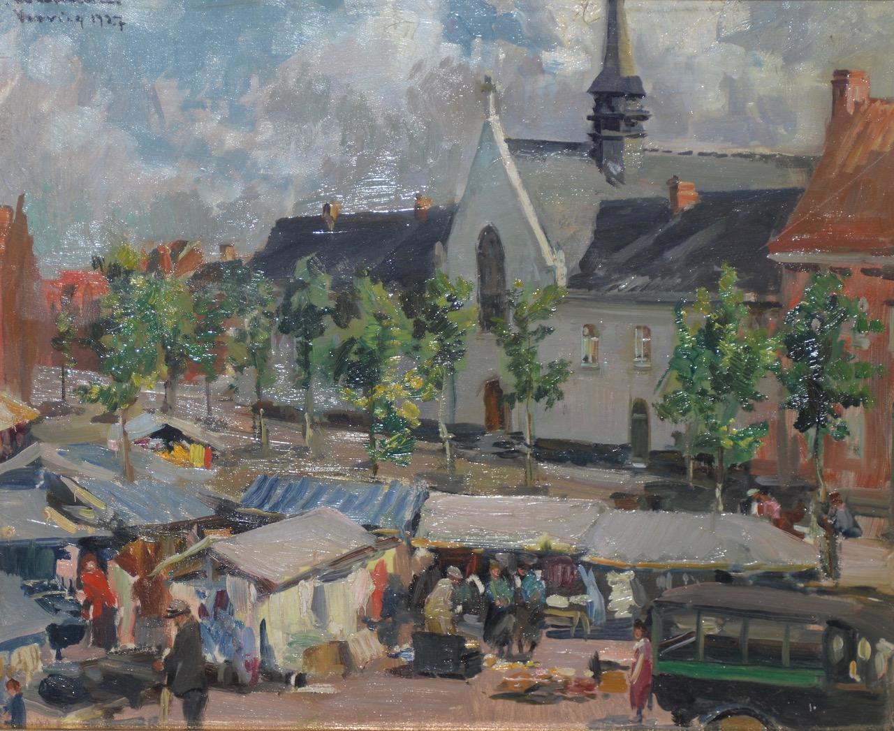 « Paysage de village italien », peinture à l'huile originale de Cipriano Mannucci, vers 1927 en vente 1