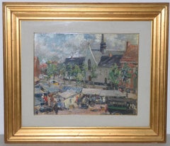 « Paysage de village italien », peinture à l'huile originale de Cipriano Mannucci, vers 1927