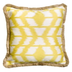 Cipriano Musterd Traditional Ethnic Ikat in Yellow and White Cushion Pillow