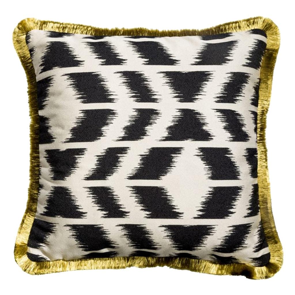 Cipriano Zebra Black and White Ikat Style Cushion Pillow For Sale