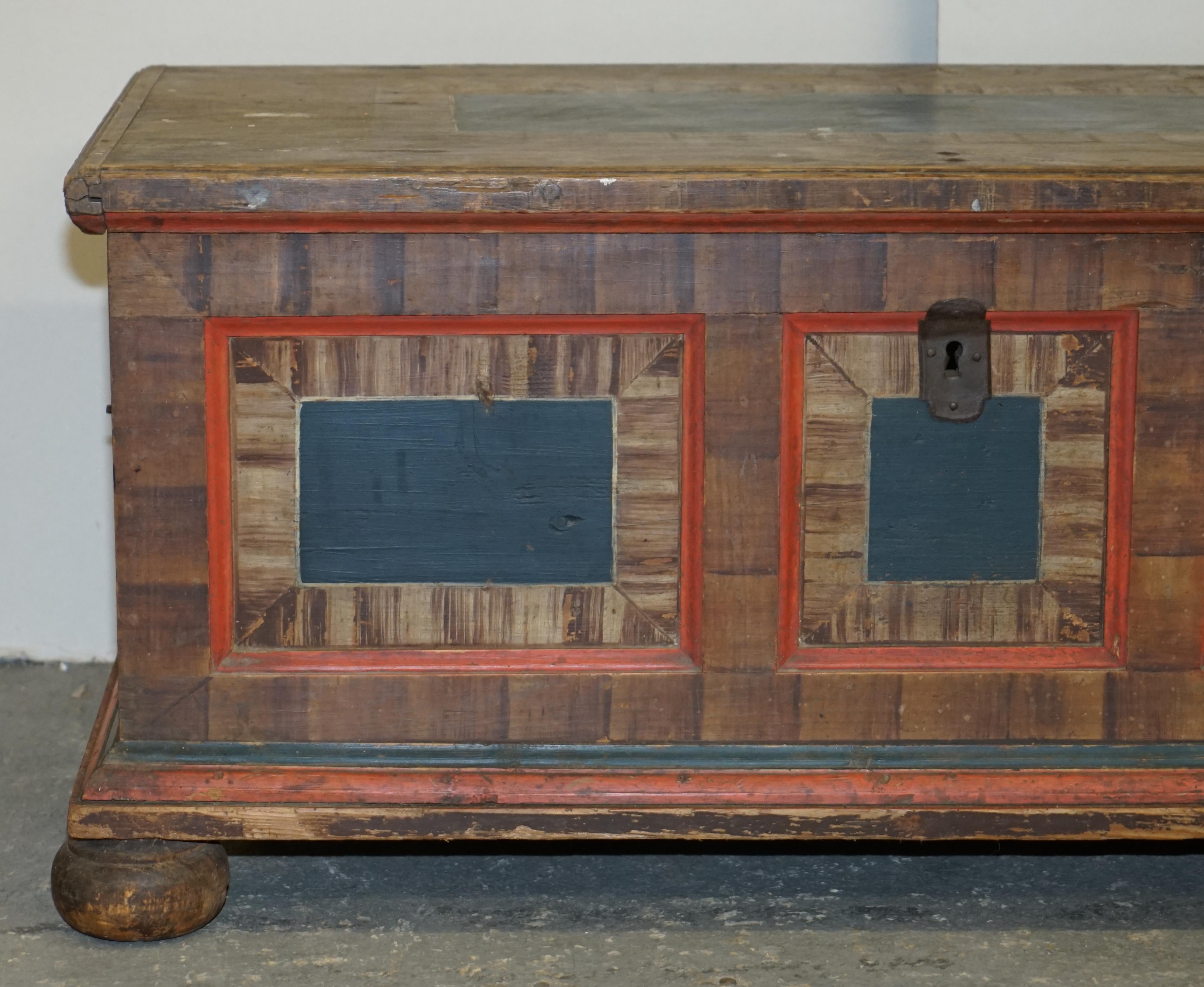 George III Extra Large Antique Original Paint European Blanket Chest Coffer Trunk c. 1800 For Sale