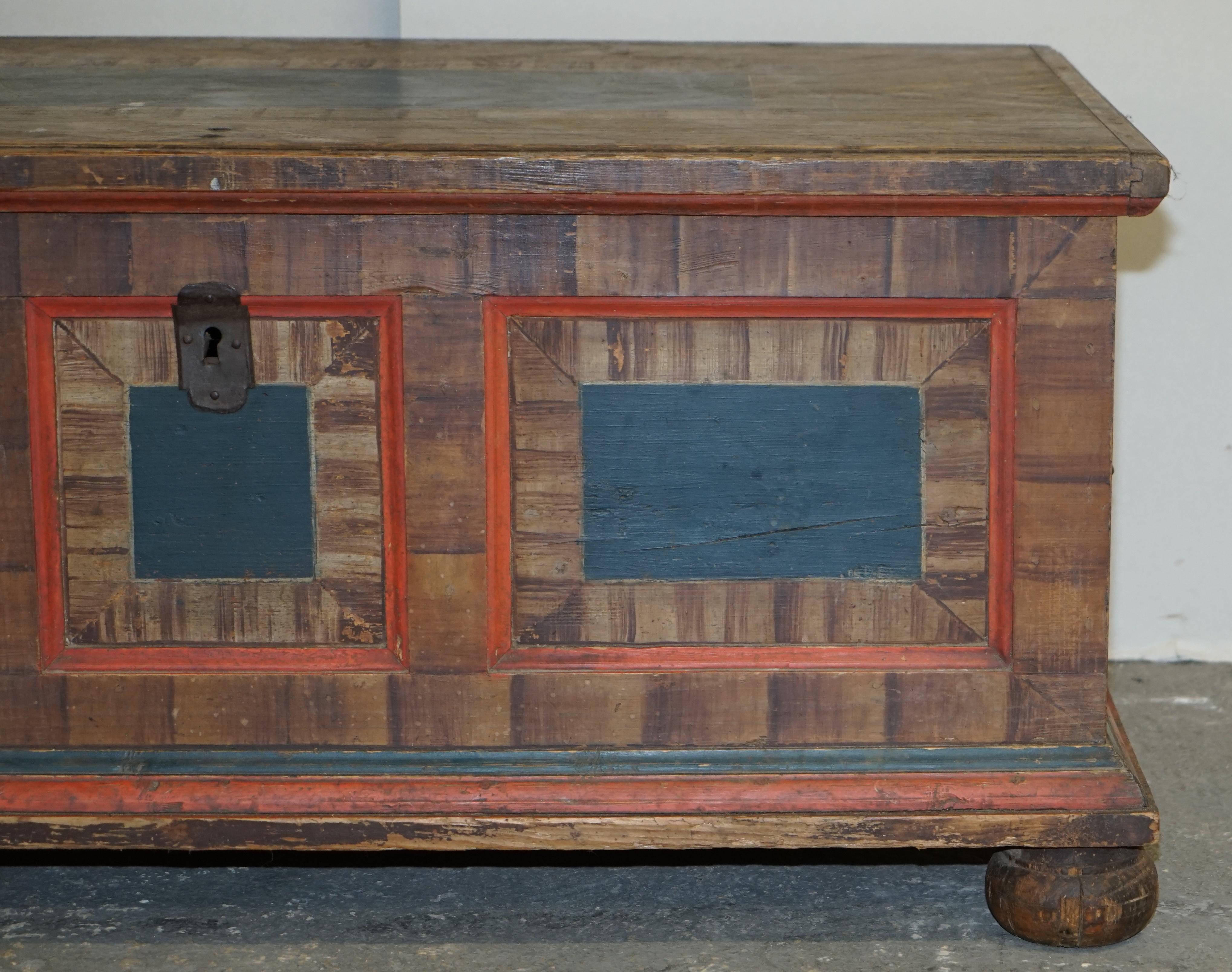 Hand-Painted Extra Large Antique Original Paint European Blanket Chest Coffer Trunk c. 1800 For Sale