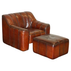 CIR 1960's DE SEDE DS-44 RECLINING BROWN BUFFALO NECK LEATHER ARMCHAIR & OTTOMAN