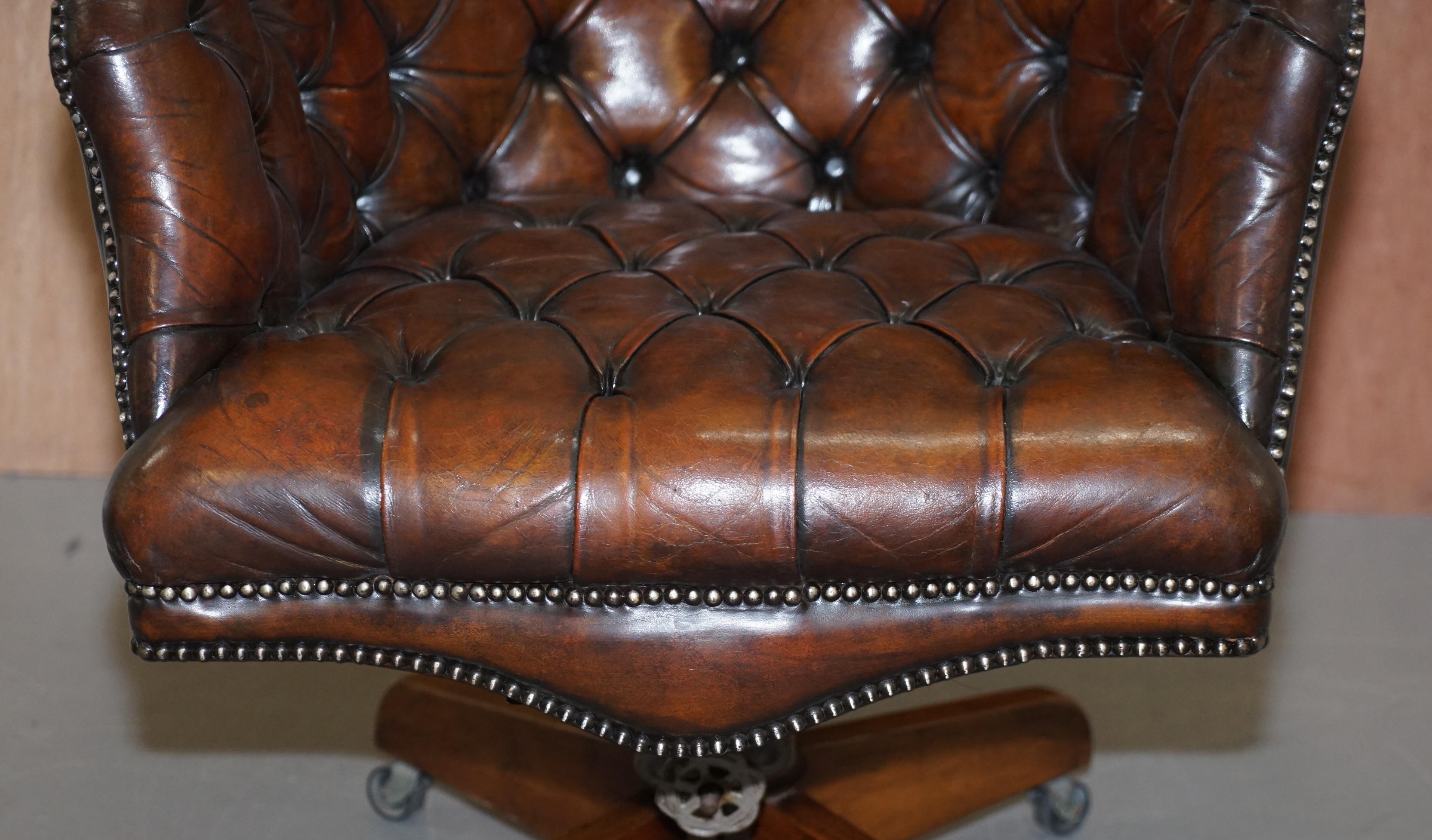 Restored Chesterfield Godfather Leather Captains Chair Hillcrest, circa 1900 In Good Condition In West Sussex, Pulborough