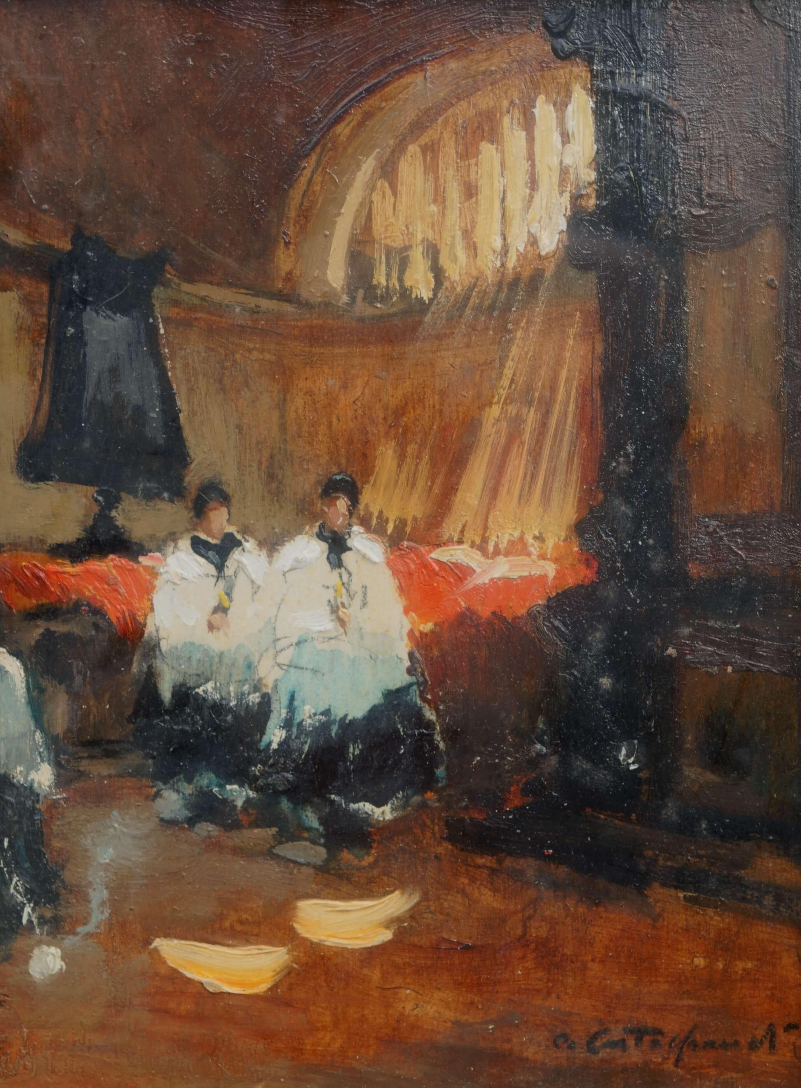 Figurative Painting de Cirano Castelfranchi - Vista de la Sacristía de la Escuela Brera de Milán de la Iglesia de San Fedele Siglo XX