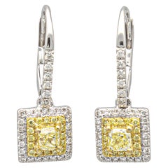 0.92 Carat Yellow Diamond 18 Karat Two-Tone Gold Drop Earrings