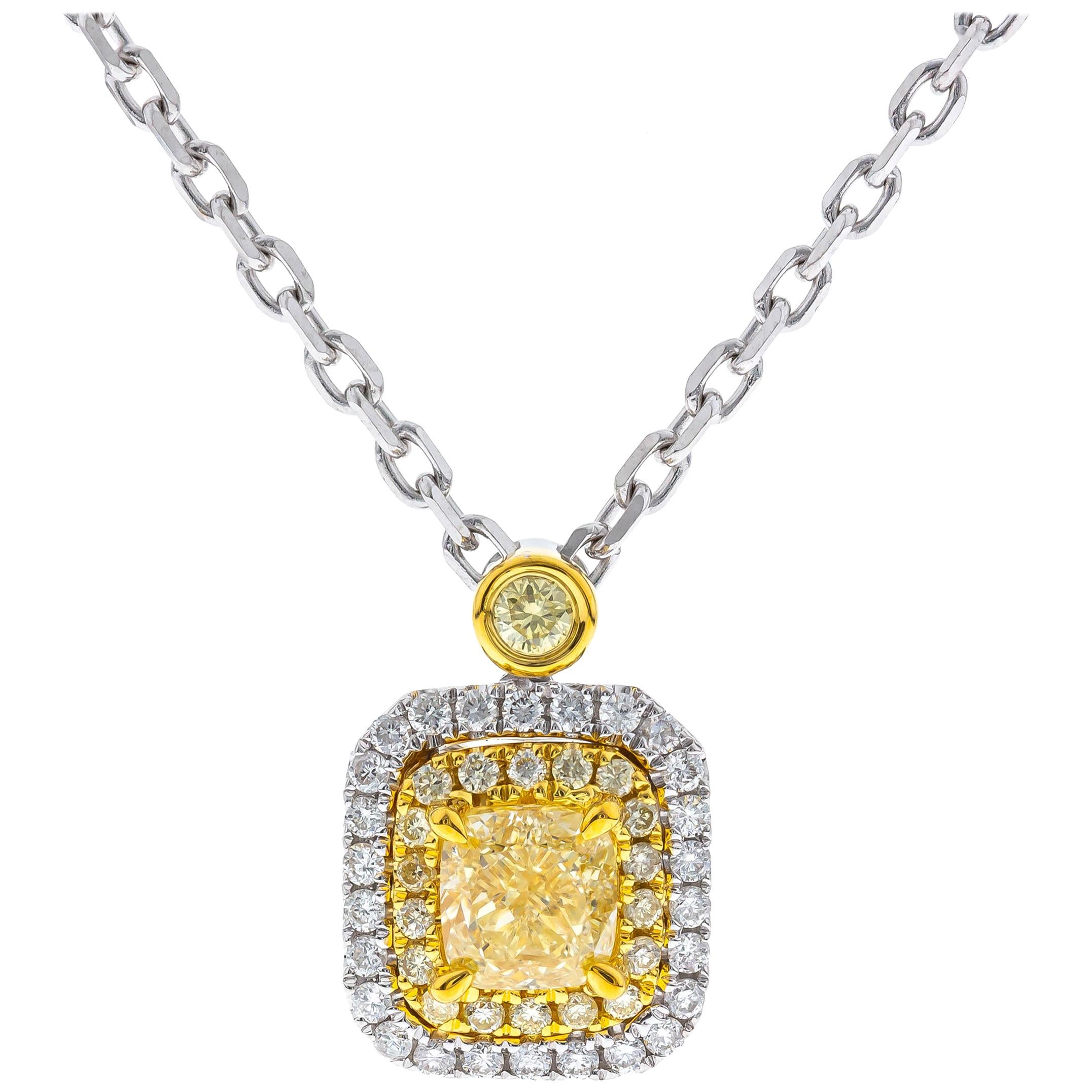 1/2 Carat Yellow Diamond 18 Karat Two-Tone Gold Pendant Necklace