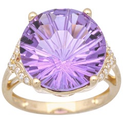 10 Carat Amethyst and Diamond 14 Karat Yellow Gold Cocktail Ring