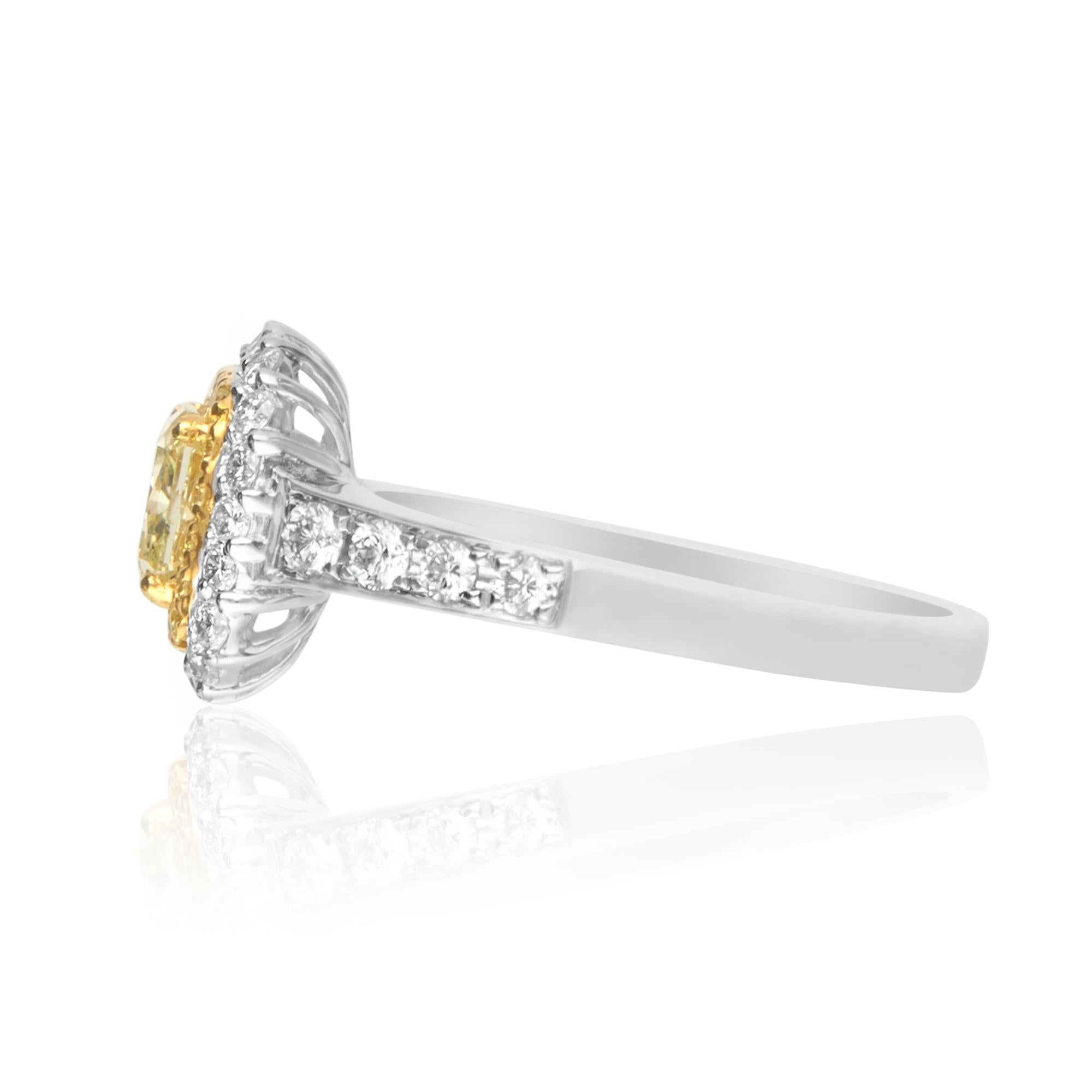 Contemporary 1 Carat Yellow Diamond 18 Karat Two-Tone Engagement Ring