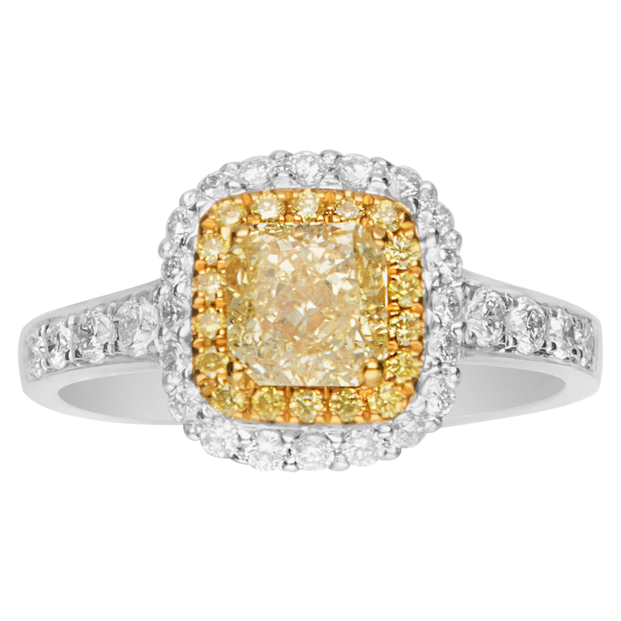 1 Carat Yellow Diamond 18 Karat Two-Tone Engagement Ring