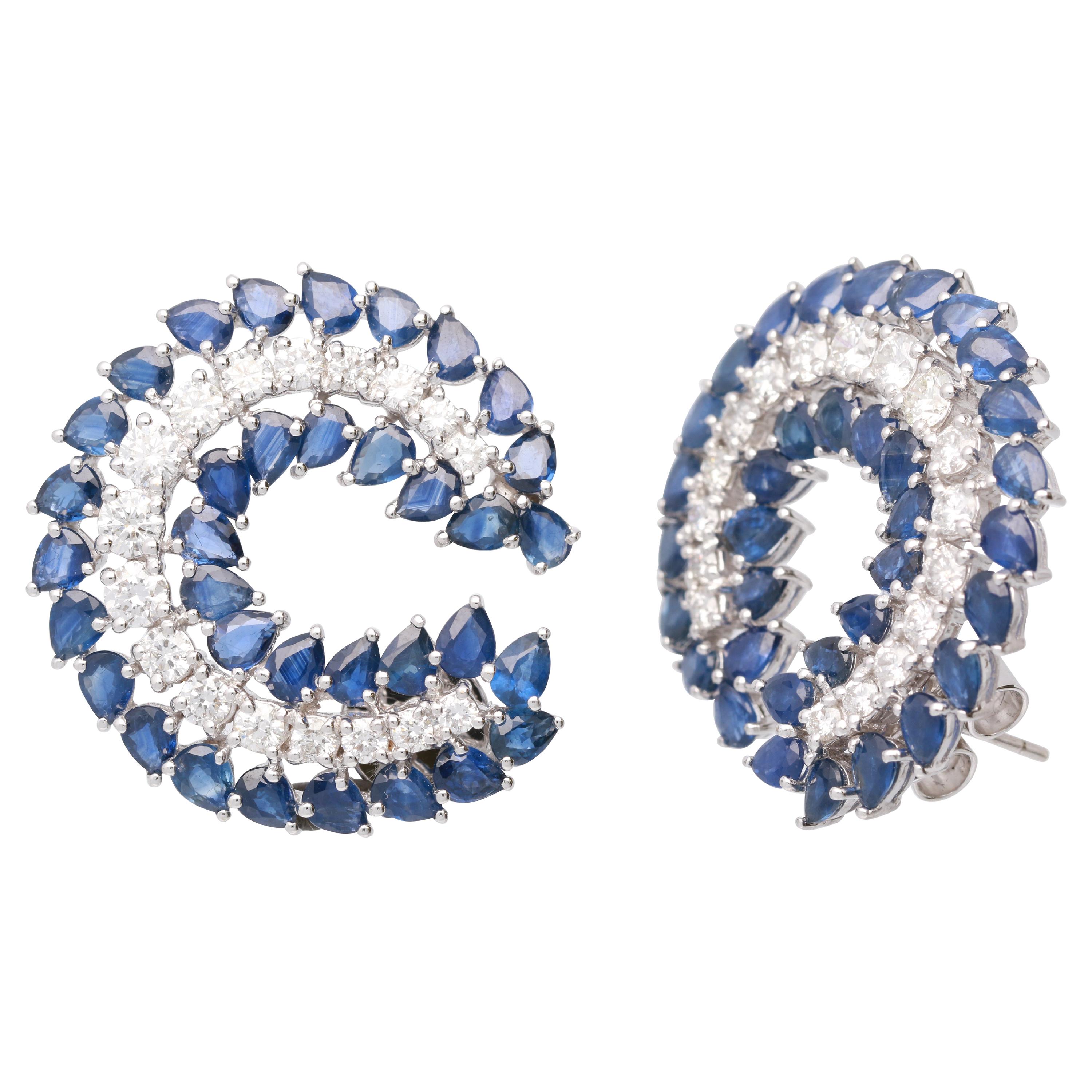10.94 Carat Blue Sapphire 18 Karat White Gold Earring