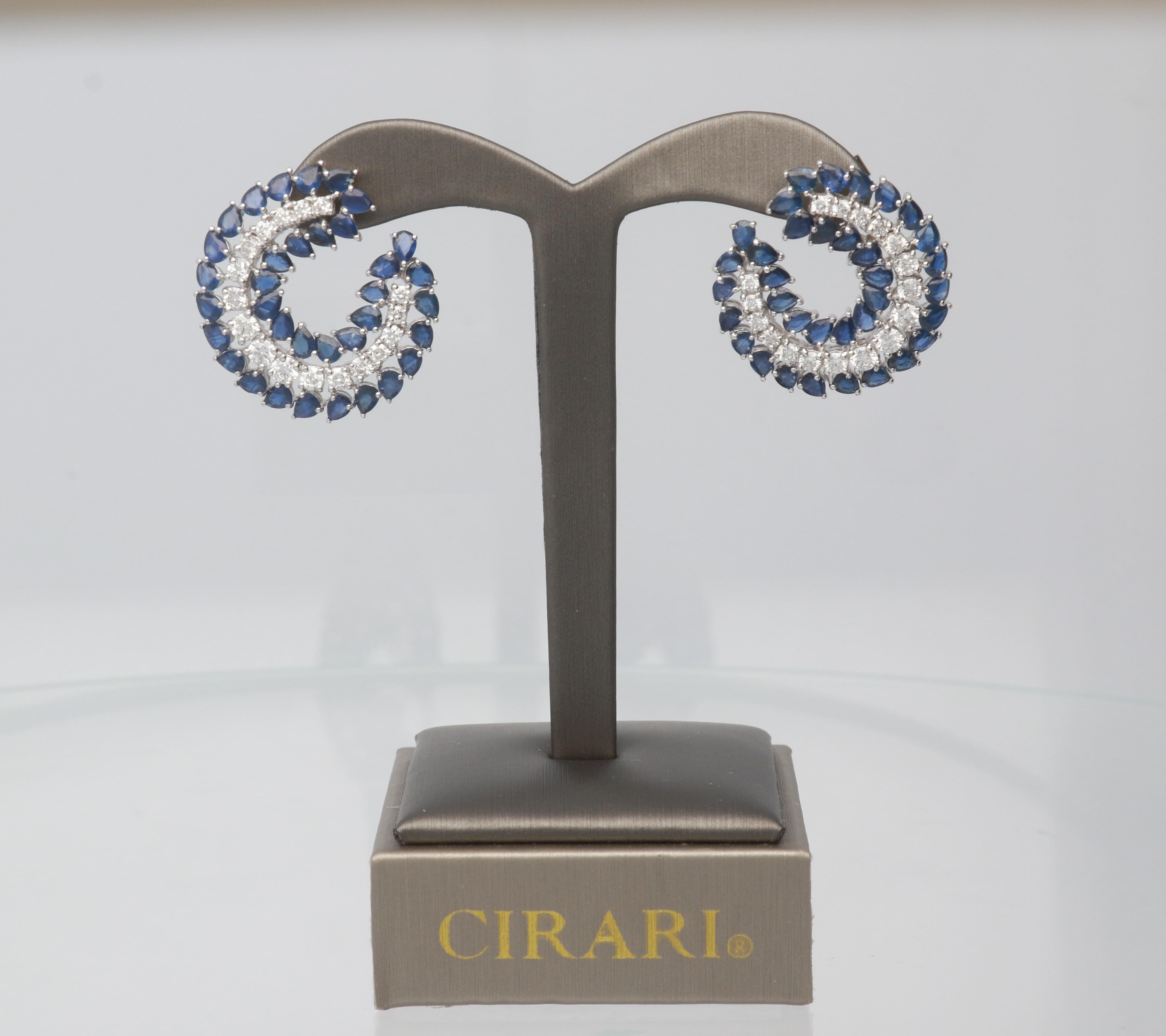 Pear Cut 10.94 Carat Blue Sapphire 18 Karat White Gold Earring
