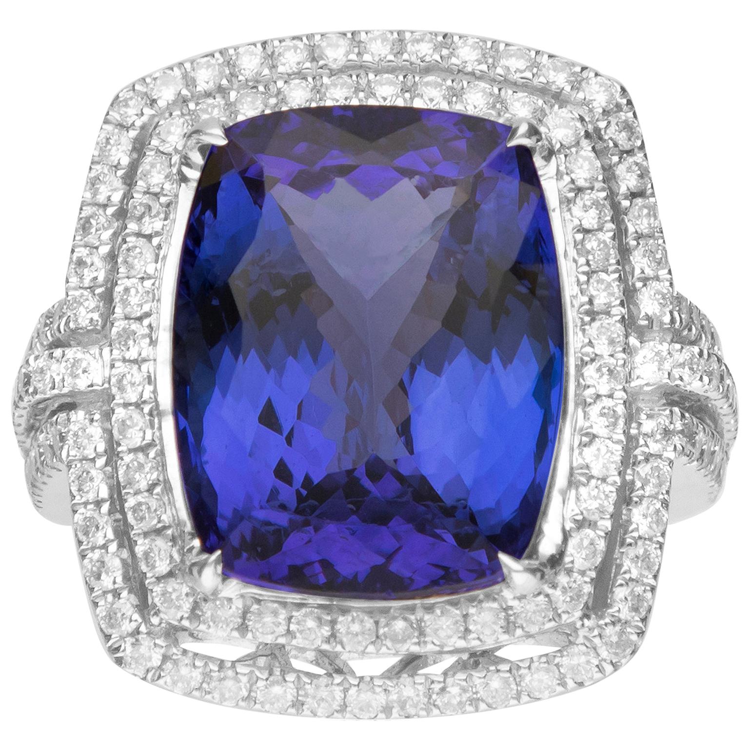 12.64 Carat Tanzanite and Diamond 18 Karat White Gold Ring