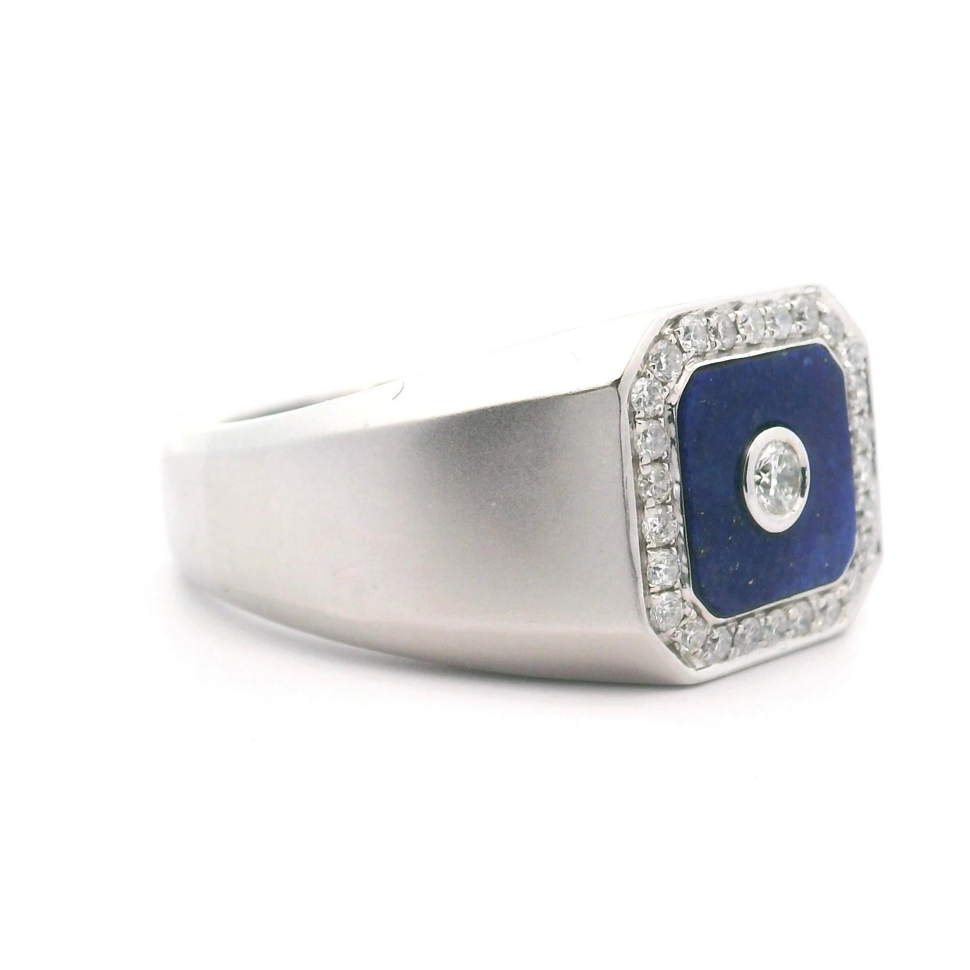 Cirari 14k White Gold Lapis Lazuli and Diamonds Men's Ring Size 11 In Good Condition In Guilford, CT