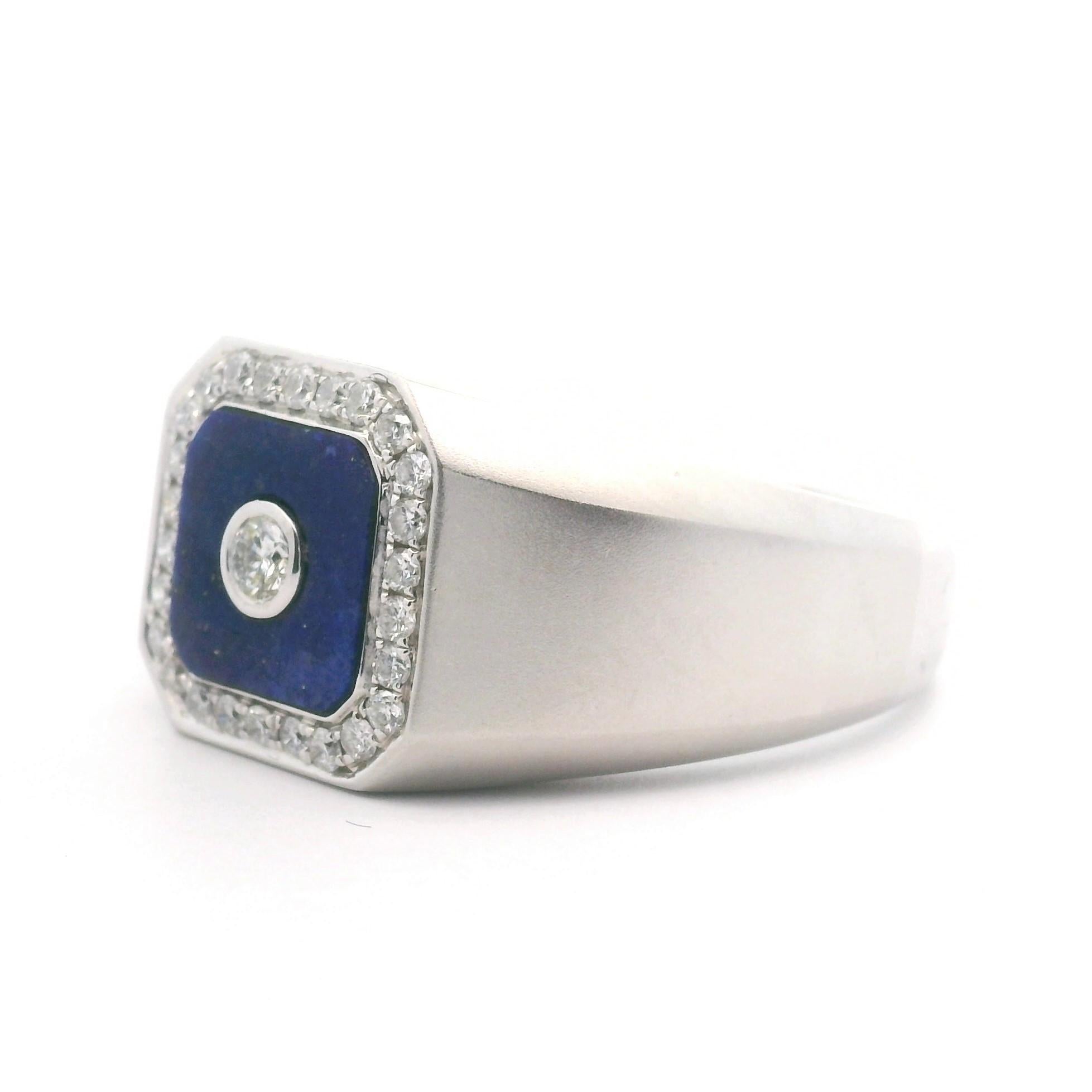 Cirari 14k White Gold Lapis Lazuli and Diamonds Men's Ring Size 11 1