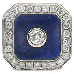 Cirari 14k White Gold Lapis Lazuli and Diamonds Men's Ring Size 11