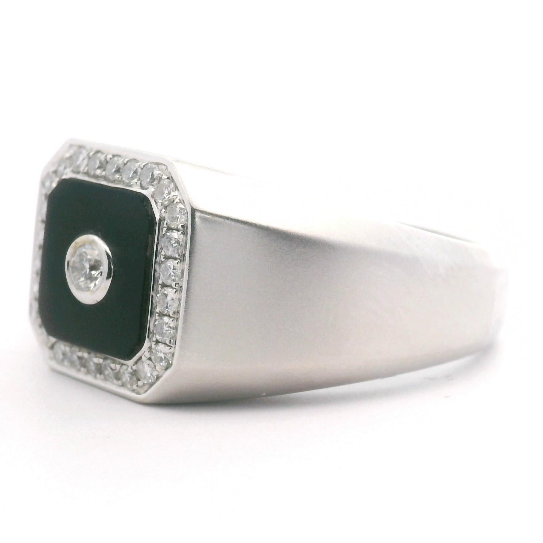 Cirari 14k White Gold Onyx and Diamonds Men's Ring Size 11 1