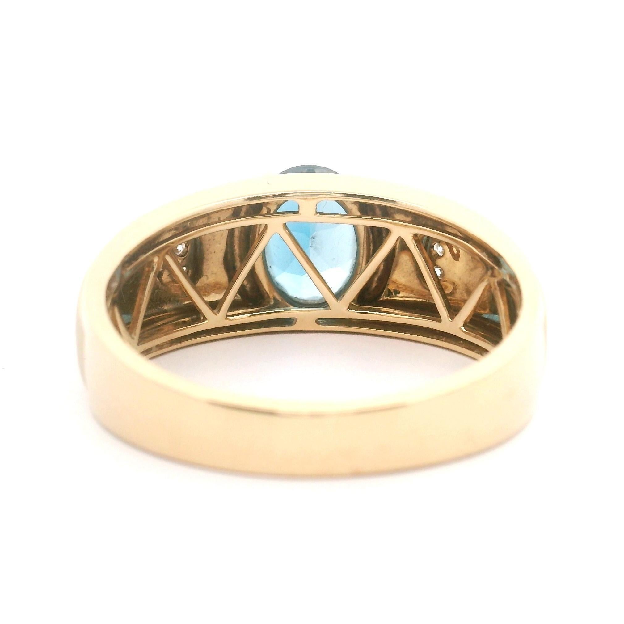Cirari 14k Yellow Gold Blue Topaz and Diamond Men's Ring Size 11 2