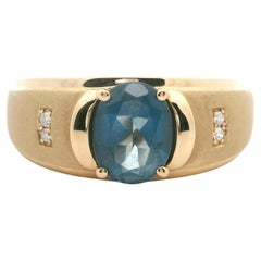 Cirari 14k Yellow Gold Blue Topaz and Diamond Men's Ring Size 11