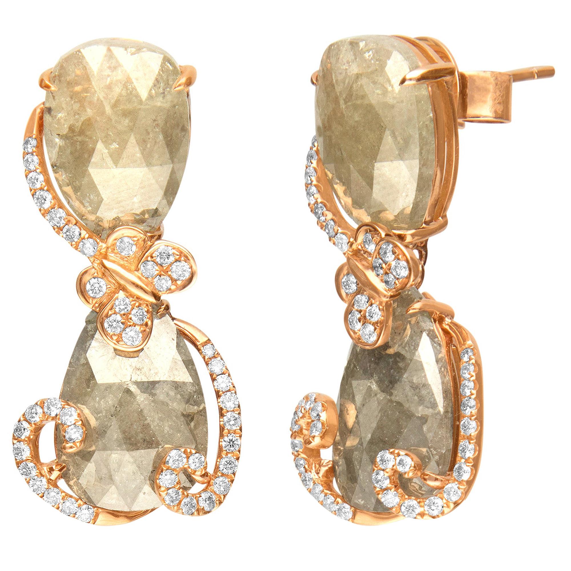 17.36 Carat Brown Diamond 18 Karat Rose Gold Earring