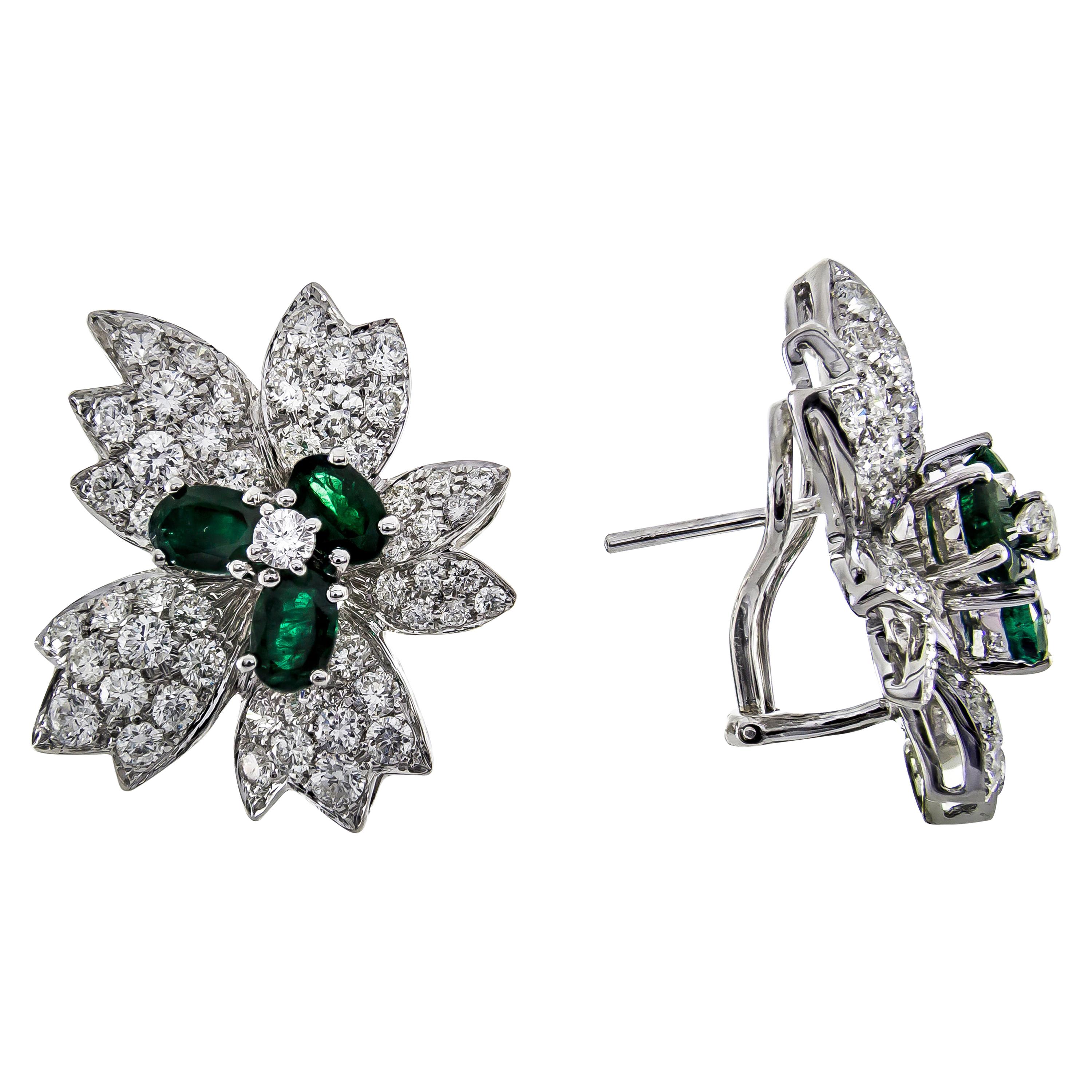 2 9/10 Carat Emerald 18 Karat White Gold Earrings