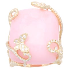 Cirari 25 1/5 Carat Pink Opal and Diamond 14 Karat Gold One of a Kind Ring