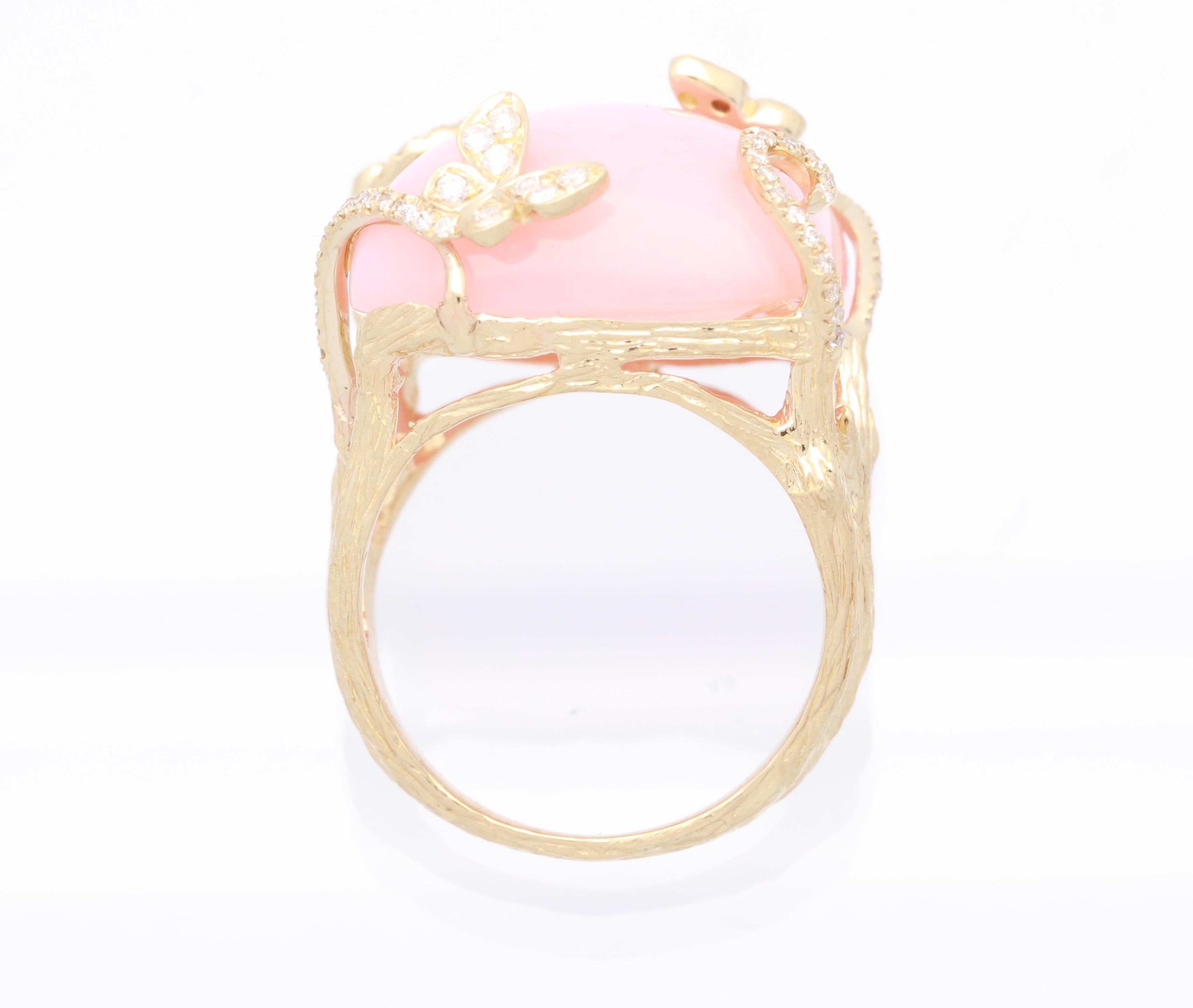 Contemporary Cirari 25 1/5 Carat Pink Opal and Diamond 14 Karat Gold One of a Kind Ring