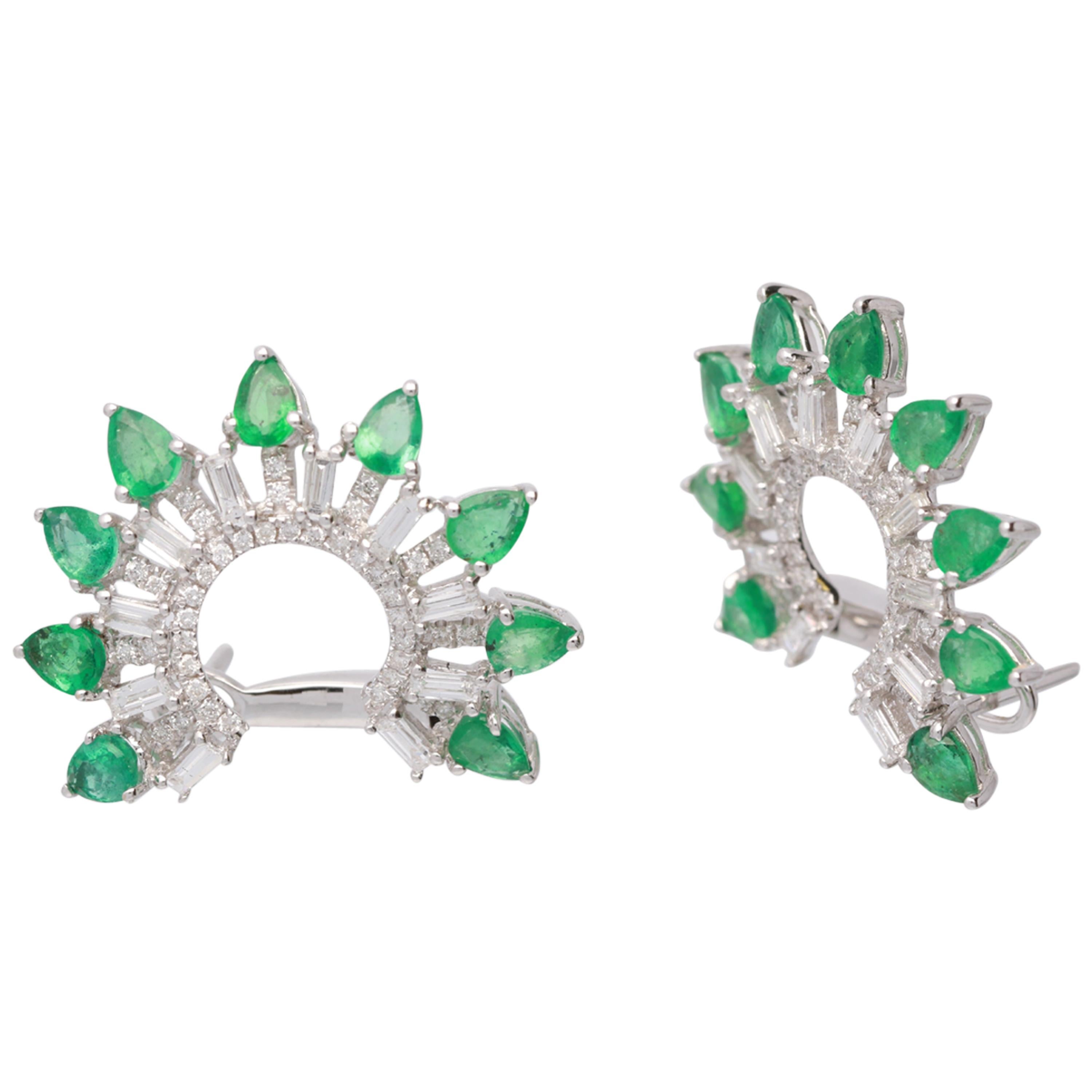 2.59 Carat Emerald and Diamond 18 Karat White Gold Earrings