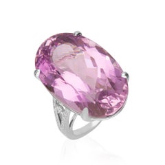 Cirari 47 1/8 Carat Kunzite and Diamond 14 Karat White Gold One of a Kind Ring