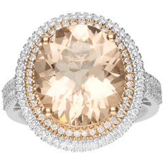 Vintage 6 1/4 Carat Morganite and Diamond 14 Karat Two-Tone Gold Engagement Ring