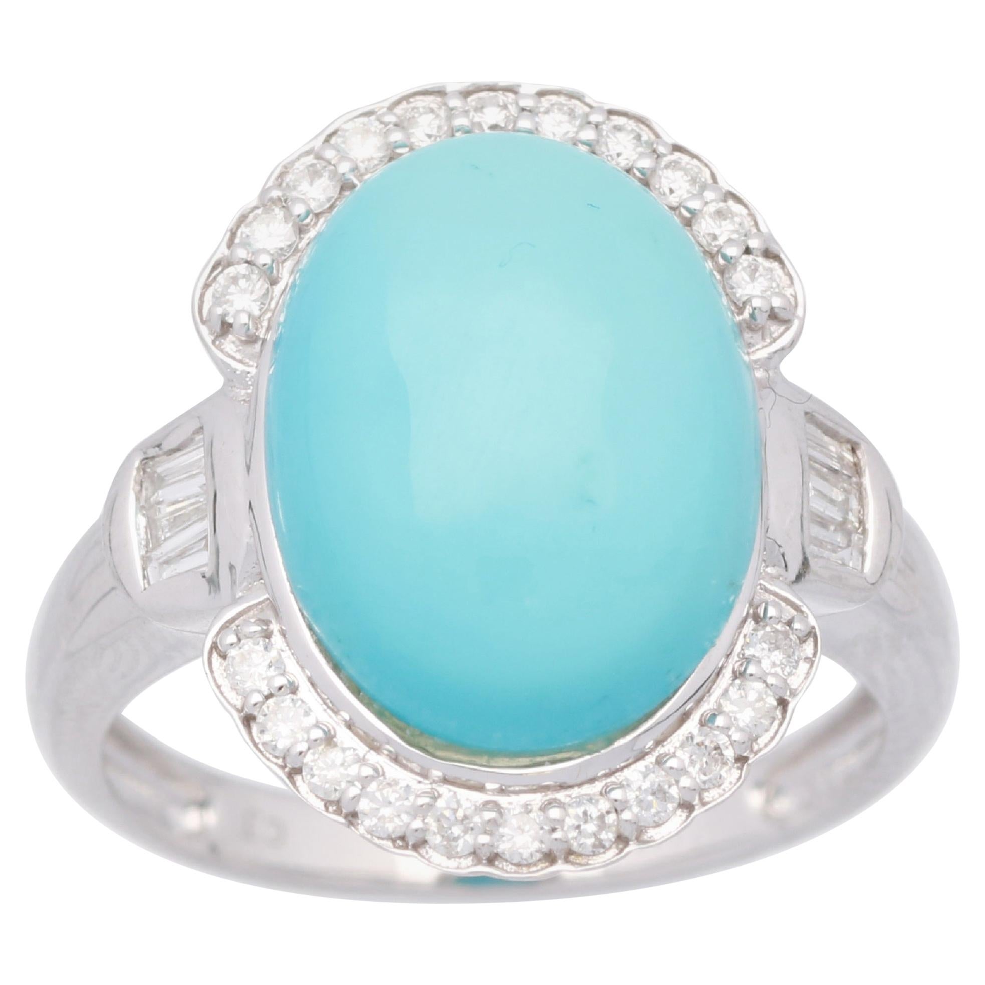 6 1/5 Carat Turquoise and Diamond 14 Karat White Gold Cocktail Ring