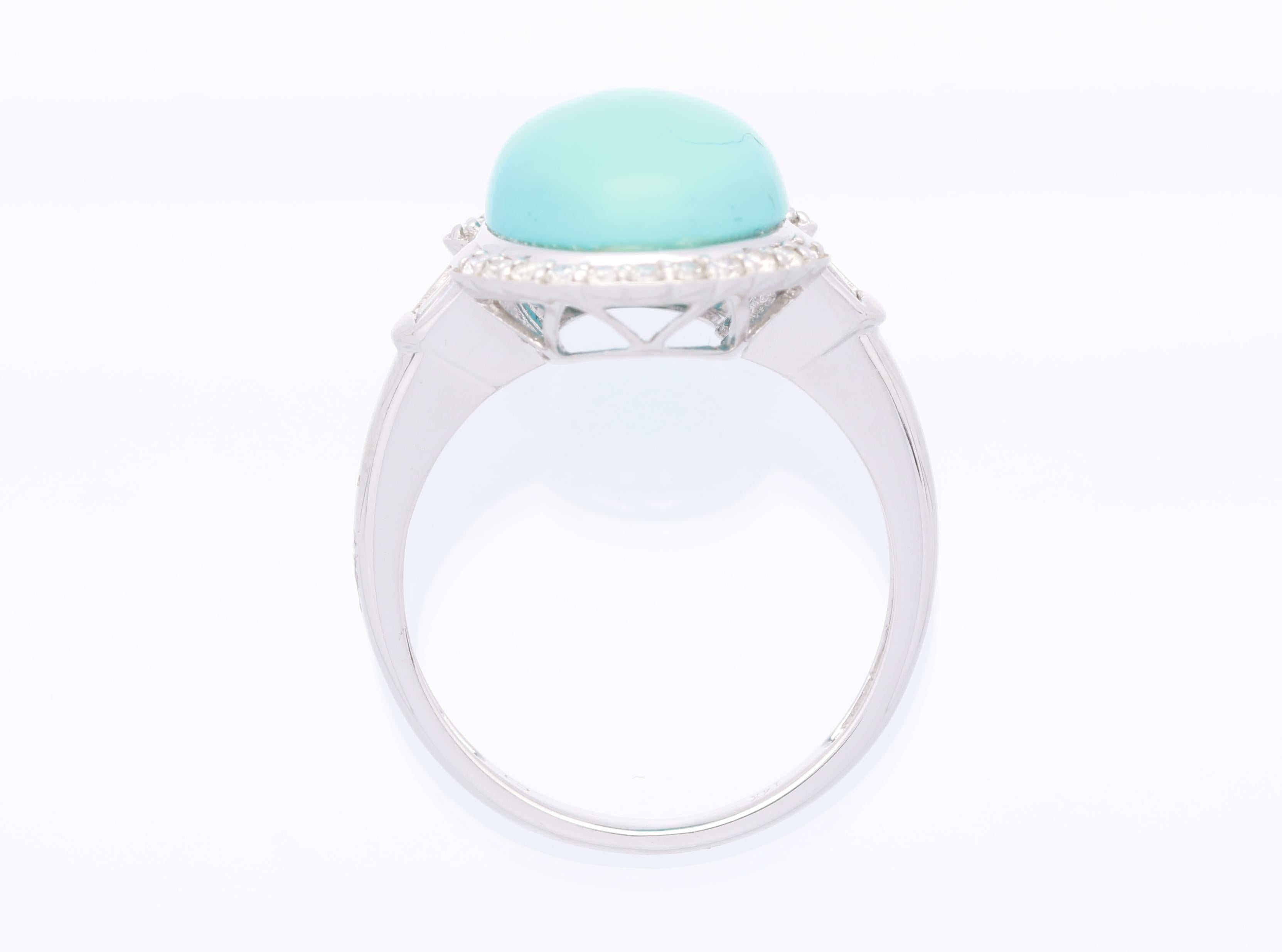 Contemporary 6 1/5 Carat Turquoise and Diamond 14 Karat White Gold Cocktail Ring