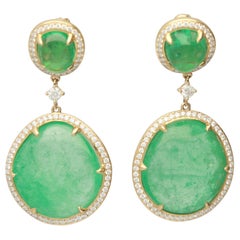 68.47 Carat Emerald 18 Karat Yellow Gold Fine Earrings