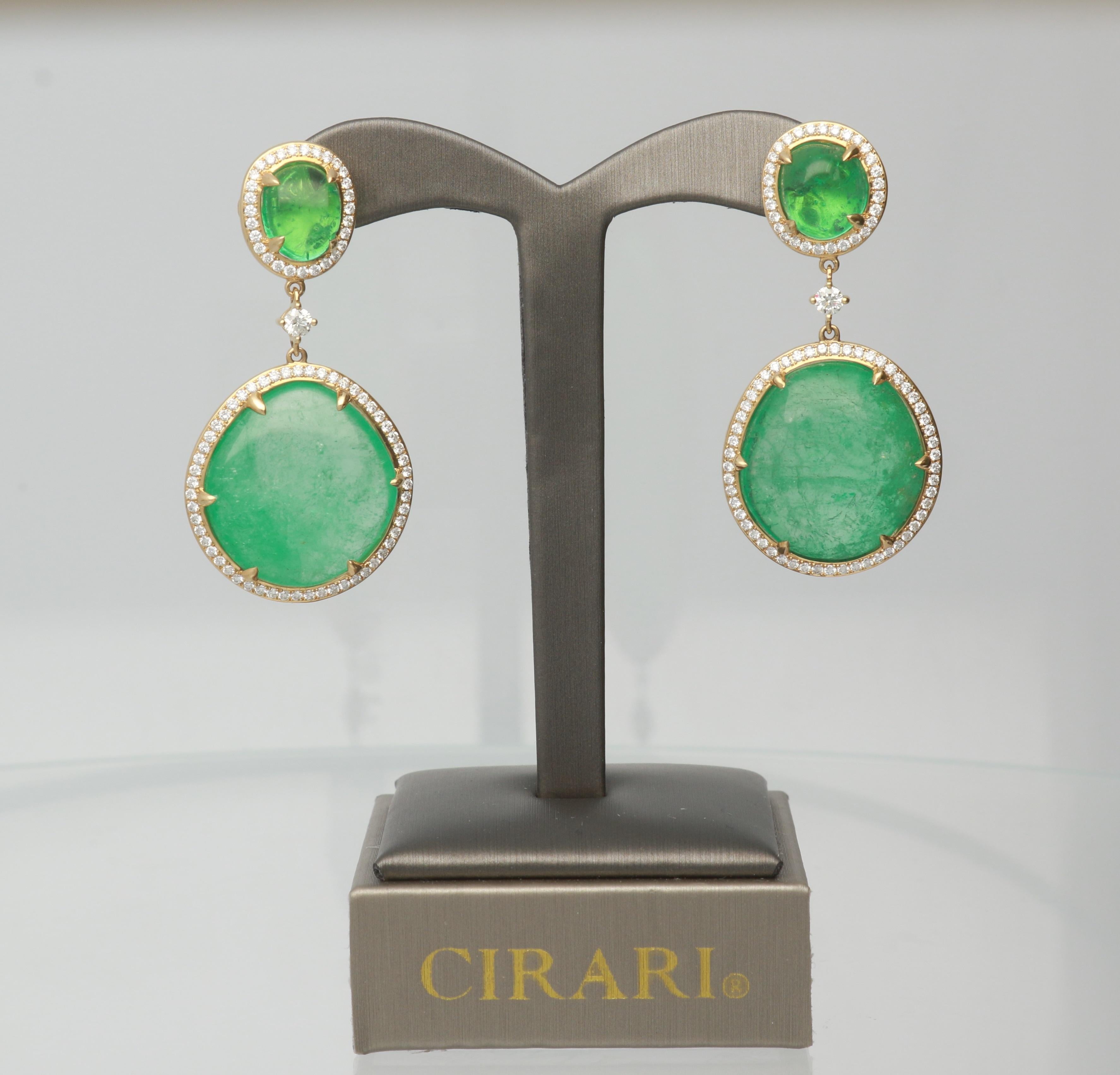 Art Deco 68.47 Carat Emerald 18 Karat Yellow Gold Fine Earrings