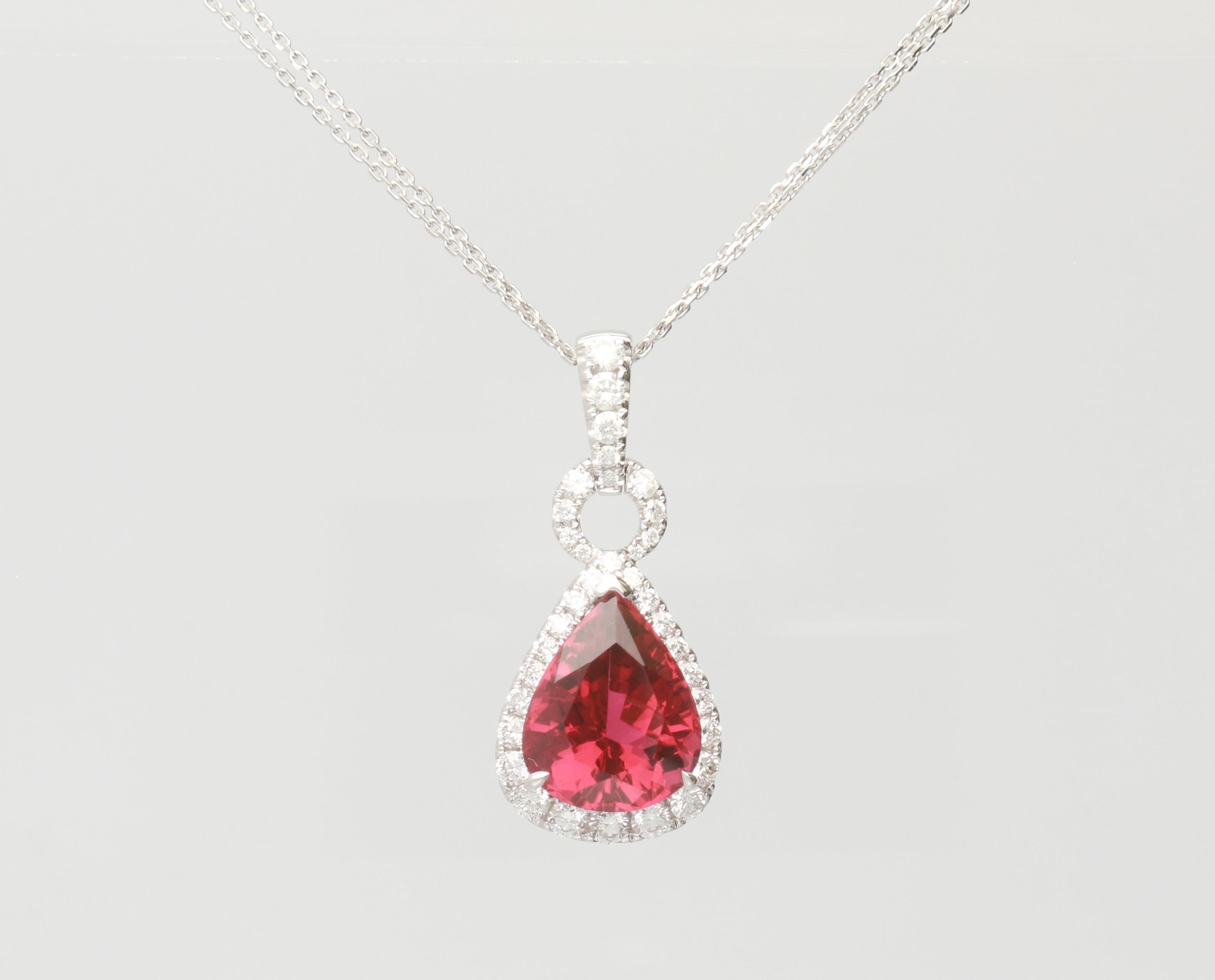 7.37 Carat Rubellite 18 Karat White Gold Pendant Necklace In New Condition In New York, NY