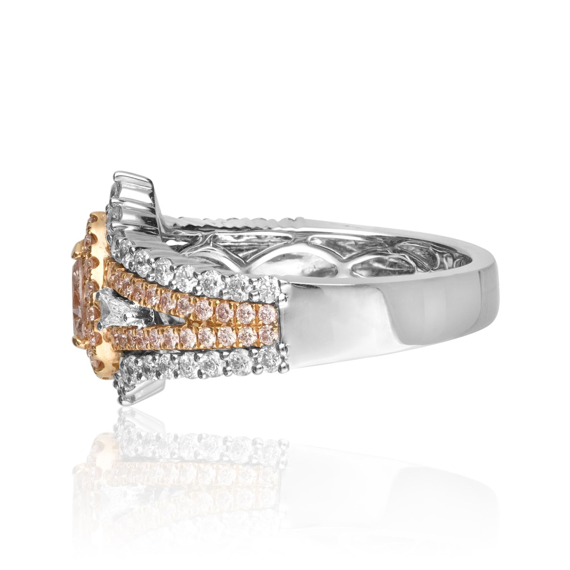 Art Deco GIA Certified 0.30 Carat Pink Diamond 18 Karat Two-Tone Engagement Ring