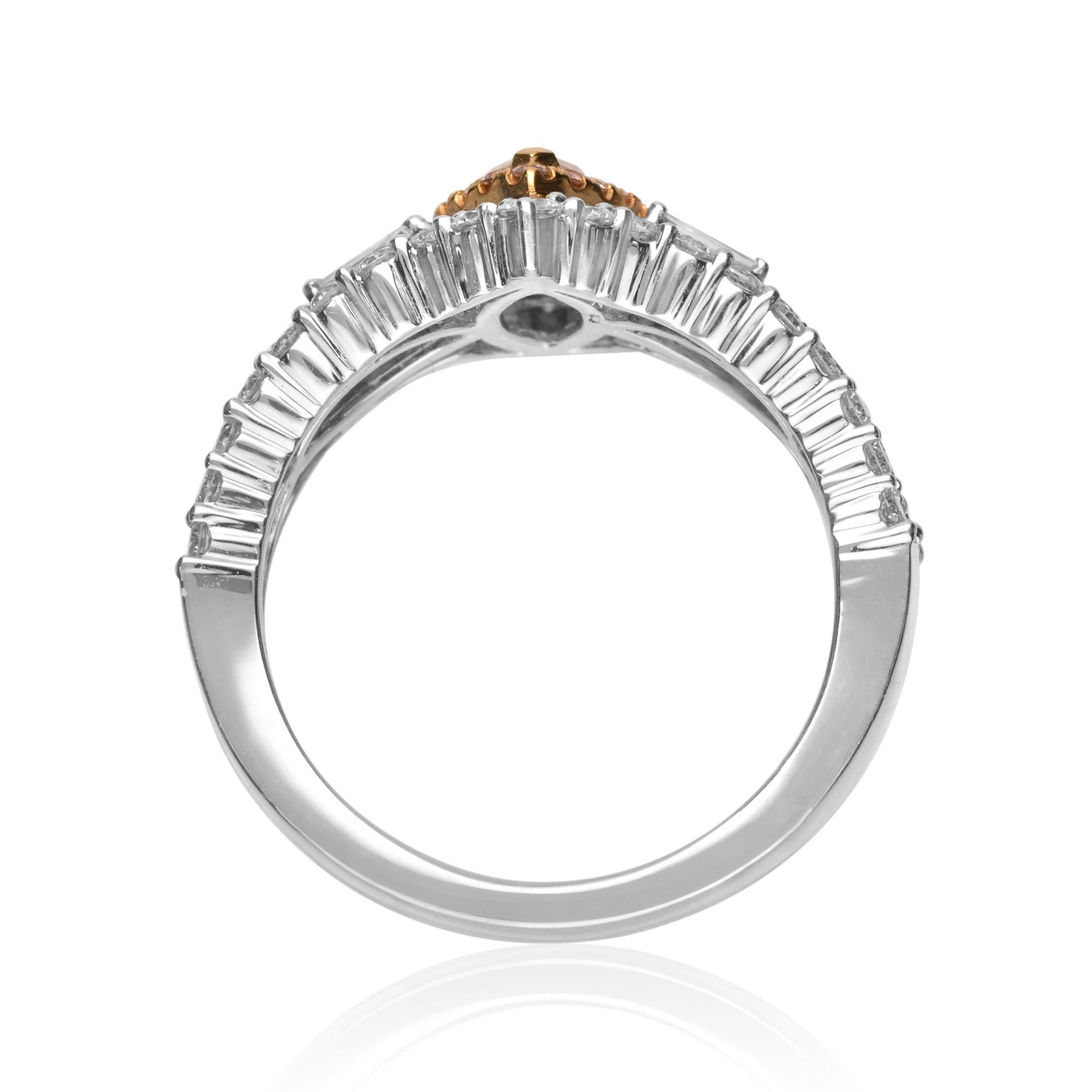 Pear Cut GIA Certified 0.30 Carat Pink Diamond 18 Karat Two-Tone Engagement Ring