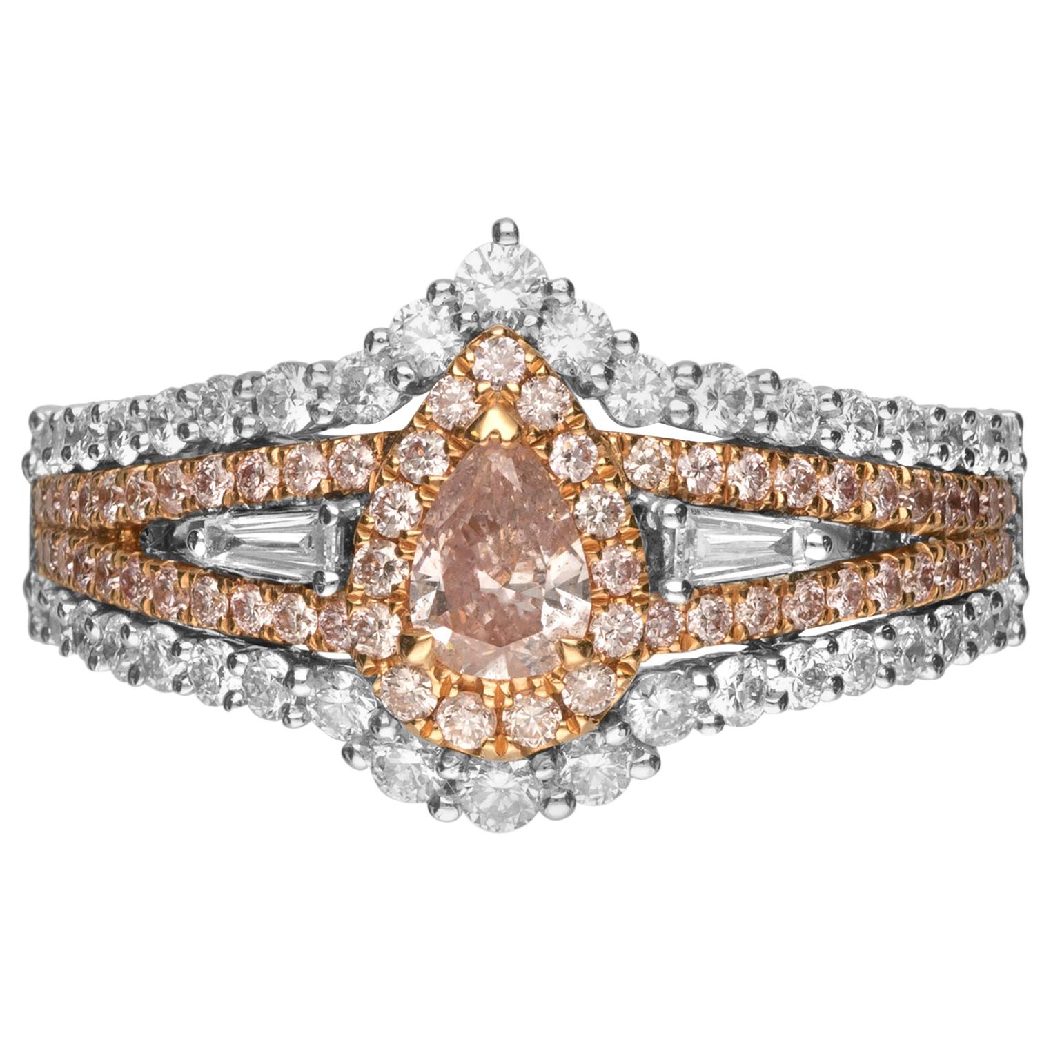 GIA Certified 0.30 Carat Pink Diamond 18 Karat Two-Tone Engagement Ring