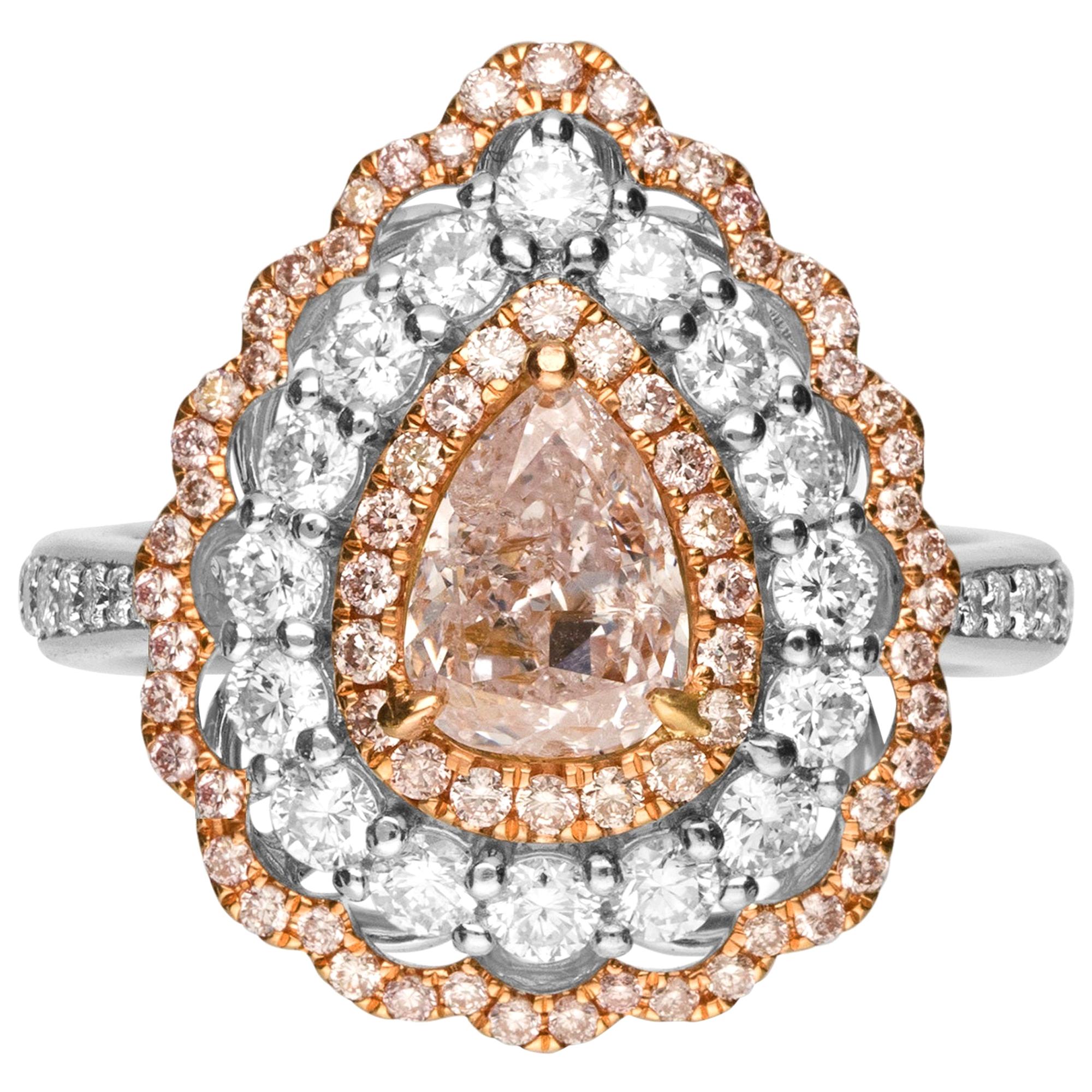 GIA Certified 1.01 Carat Pink Diamond 18 Karat Engagement Ring