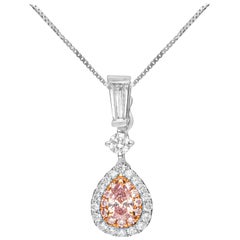 GIA Certified Pink Diamond 18 Karat Two-Tone Gold Pendant Necklace