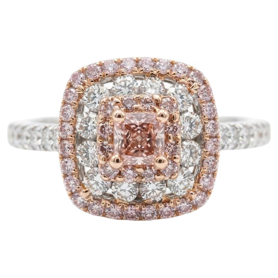 Cirari Pink Cushion Diamond Halo Ring 18K Gold 1.04 Carat Total Weight