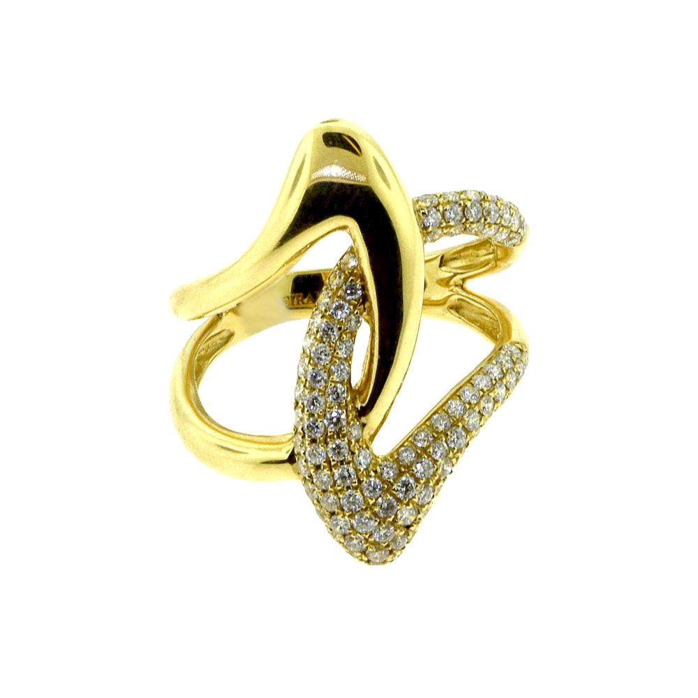 Cirari Signed Pave Diamond 18 Karat Yellow Interlock Ring For Sale