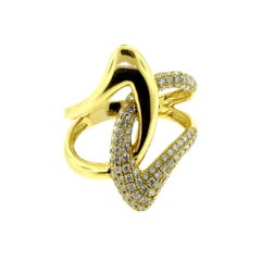 Used Cirari Signed Pave Diamond 18 Karat Yellow Interlock Ring