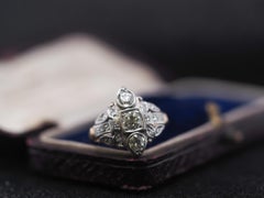Circa 14K Yellow Gold and Plat 1940s Old European Diamond Ring